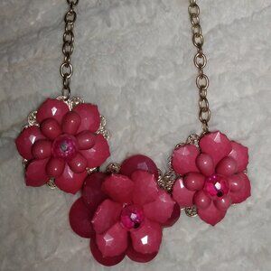 Magenta Hot Pink Floral Bib Necklace Statement Filigree Backing Flowers